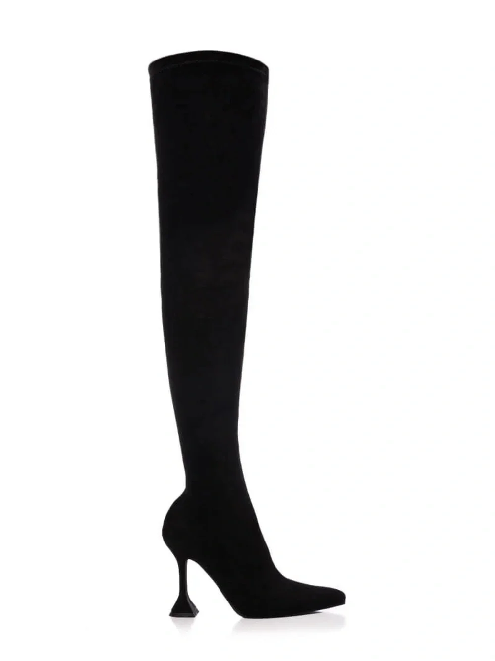 AZALEA WANG ELEVATE THIGH HIGH STRETCH SUEDE BOOT IN BLACK